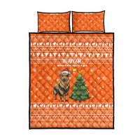 Bhutan Christmas Quilt Bed Set with Takin Santa Hat Christmas Tree and Snowflake Pattern in Orange - Wonder Print Shop