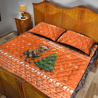 Bhutan Christmas Quilt Bed Set with Takin Santa Hat Christmas Tree and Snowflake Pattern in Orange - Wonder Print Shop