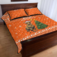 Bhutan Christmas Quilt Bed Set with Takin Santa Hat Christmas Tree and Snowflake Pattern in Orange - Wonder Print Shop