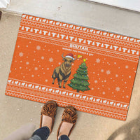 Bhutan Christmas Rubber Doormat with Takin Santa Hat Christmas Tree and Snowflake Pattern in Orange - Wonder Print Shop
