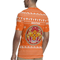 Bhutan Christmas Rugby Jersey with Takin Santa Hat Christmas Tree and Snowflake Pattern in Orange - Wonder Print Shop