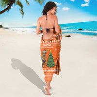 Bhutan Christmas Sarong with Takin Santa Hat Christmas Tree and Snowflake Pattern in Orange - Wonder Print Shop