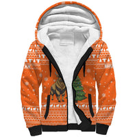 Bhutan Christmas Sherpa Hoodie with Takin Santa Hat Christmas Tree and Snowflake Pattern in Orange - Wonder Print Shop