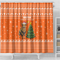 Bhutan Christmas Shower Curtain with Takin Santa Hat Christmas Tree and Snowflake Pattern in Orange - Wonder Print Shop