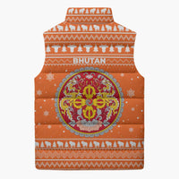 Bhutan Christmas Sleeveless Puffer Jacket with Takin Santa Hat Christmas Tree and Snowflake Pattern in Orange - Wonder Print Shop
