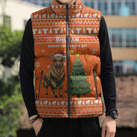 Bhutan Christmas Sleeveless Puffer Jacket with Takin Santa Hat Christmas Tree and Snowflake Pattern in Orange - Wonder Print Shop
