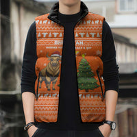 Bhutan Christmas Sleeveless Puffer Jacket with Takin Santa Hat Christmas Tree and Snowflake Pattern in Orange - Wonder Print Shop