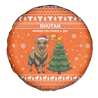 Bhutan Christmas Spare Tire Cover with Takin Santa Hat Christmas Tree and Snowflake Pattern in Orange - Wonder Print Shop