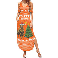 Bhutan Christmas Summer Maxi Dress with Takin Santa Hat Christmas Tree and Snowflake Pattern in Orange - Wonder Print Shop