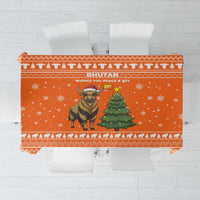 Bhutan Christmas Tablecloth with Takin Santa Hat Christmas Tree and Snowflake Pattern in Orange - Wonder Print Shop