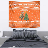 Bhutan Christmas Tapestry with Takin Santa Hat Christmas Tree and Snowflake Pattern in Orange - Wonder Print Shop