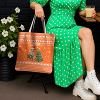 Bhutan Christmas Tote Bag with Takin Santa Hat Christmas Tree and Snowflake Pattern in Orange - Wonder Print Shop