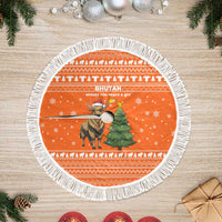 Bhutan Christmas Tree Skirt with Takin Santa Hat Christmas Tree and Snowflake Pattern in Orange - Wonder Print Shop