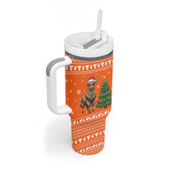 Bhutan Christmas Tumbler With Handle with Takin Santa Hat Christmas Tree and Snowflake Pattern in Orange - Wonder Print Shop