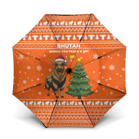 Bhutan Christmas Umbrella with Takin Santa Hat Christmas Tree and Snowflake Pattern in Orange - Wonder Print Shop