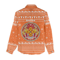 Bhutan Christmas Women Casual Shirt with Takin Santa Hat Christmas Tree and Snowflake Pattern in Orange - Wonder Print Shop