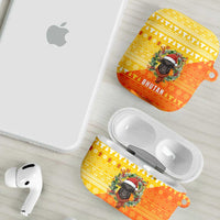 Bhutan Christmas AirPods Case with Takin Reindeer Antlers Santa Hat and Yellow Orange Holiday Pattern - Wonder Print Shop