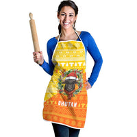 Bhutan Christmas Apron with Takin Reindeer Antlers Santa Hat and Yellow Orange Holiday Pattern - Wonder Print Shop