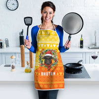 Bhutan Christmas Apron with Takin Reindeer Antlers Santa Hat and Yellow Orange Holiday Pattern - Wonder Print Shop