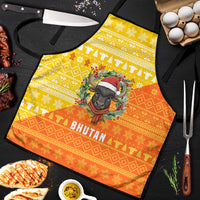 Bhutan Christmas Apron with Takin Reindeer Antlers Santa Hat and Yellow Orange Holiday Pattern - Wonder Print Shop