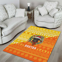 Bhutan Christmas Area Rug with Takin Reindeer Antlers Santa Hat and Yellow Orange Holiday Pattern - Wonder Print Shop