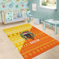 Bhutan Christmas Area Rug with Takin Reindeer Antlers Santa Hat and Yellow Orange Holiday Pattern - Wonder Print Shop