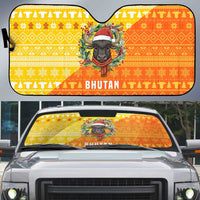 Bhutan Christmas Auto Sun Shade with Takin Reindeer Antlers Santa Hat and Yellow Orange Holiday Pattern - Wonder Print Shop