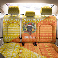 Bhutan Christmas Back Car Seat Cover with Takin Reindeer Antlers Santa Hat and Yellow Orange Holiday Pattern - Wonder Print Shop