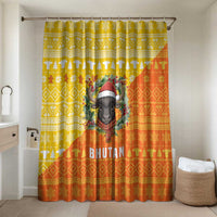 Bhutan Christmas Bathroom Set with Takin Reindeer Antlers Santa Hat and Yellow Orange Holiday Pattern - Wonder Print Shop