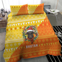Bhutan Christmas Bedding Set with Takin Reindeer Antlers Santa Hat and Yellow Orange Holiday Pattern - Wonder Print Shop