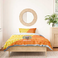 Bhutan Christmas Bedding Set with Takin Reindeer Antlers Santa Hat and Yellow Orange Holiday Pattern - Wonder Print Shop