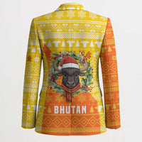 Bhutan Christmas Blazer with Takin Reindeer Antlers Santa Hat and Yellow Orange Holiday Pattern - Wonder Print Shop