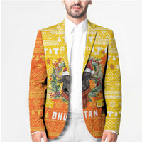 Bhutan Christmas Blazer with Takin Reindeer Antlers Santa Hat and Yellow Orange Holiday Pattern - Wonder Print Shop