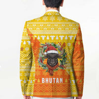 Bhutan Christmas Blazer with Takin Reindeer Antlers Santa Hat and Yellow Orange Holiday Pattern - Wonder Print Shop