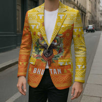 Bhutan Christmas Blazer with Takin Reindeer Antlers Santa Hat and Yellow Orange Holiday Pattern - Wonder Print Shop
