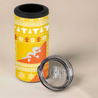 Bhutan Christmas 4 in 1 Can Cooler Tumbler with Takin Reindeer Antlers Santa Hat and Yellow Orange Holiday Pattern - Wonder Print Shop