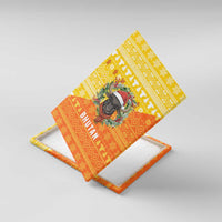 Bhutan Christmas Canvas Wall Art with Takin Reindeer Antlers Santa Hat and Yellow Orange Holiday Pattern - Wonder Print Shop