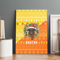 Bhutan Christmas Canvas Wall Art with Takin Reindeer Antlers Santa Hat and Yellow Orange Holiday Pattern - Wonder Print Shop