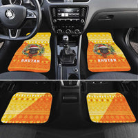 Bhutan Christmas Car Mats with Takin Reindeer Antlers Santa Hat and Yellow Orange Holiday Pattern - Wonder Print Shop