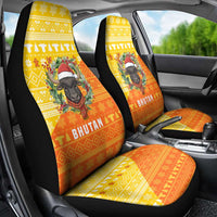 Bhutan Christmas Car Seat Cover with Takin Reindeer Antlers Santa Hat and Yellow Orange Holiday Pattern - Wonder Print Shop