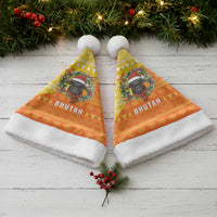 Bhutan Christmas Santa Hat with Takin Reindeer Antlers Santa Hat and Yellow Orange Holiday Pattern - Wonder Print Shop
