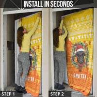 Bhutan Christmas Door Cover with Takin Reindeer Antlers Santa Hat and Yellow Orange Holiday Pattern - Wonder Print Shop