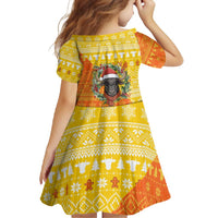 Bhutan Christmas Family Matching Off Shoulder Maxi Dress and Hawaiian Shirt with Takin Reindeer Antlers Santa Hat and Yellow Orange Holiday Pattern - Wonder Print Shop