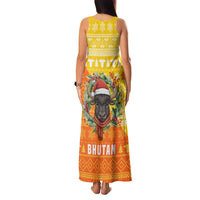 Bhutan Christmas Family Matching Tank Maxi Dress and Hawaiian Shirt with Takin Reindeer Antlers Santa Hat and Yellow Orange Holiday Pattern - Wonder Print Shop