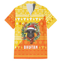 Bhutan Christmas Hawaiian Shirt with Takin Reindeer Antlers Santa Hat and Yellow Orange Holiday Pattern - Wonder Print Shop