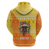 Bhutan Christmas Hoodie with Takin Reindeer Antlers Santa Hat and Yellow Orange Holiday Pattern - Wonder Print Shop
