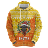 Bhutan Christmas Hoodie with Takin Reindeer Antlers Santa Hat and Yellow Orange Holiday Pattern - Wonder Print Shop