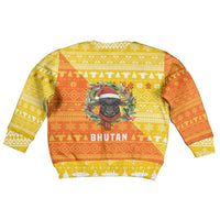Bhutan Christmas Kid Ugly Christmas Sweater with Takin Reindeer Antlers Santa Hat and Yellow Orange Holiday Pattern - Wonder Print Shop