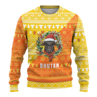 Bhutan Christmas Ugly Christmas Sweater with Takin Reindeer Antlers Santa Hat and Yellow Orange Holiday Pattern - Wonder Print Shop