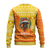 Bhutan Christmas Ugly Christmas Sweater with Takin Reindeer Antlers Santa Hat and Yellow Orange Holiday Pattern - Wonder Print Shop